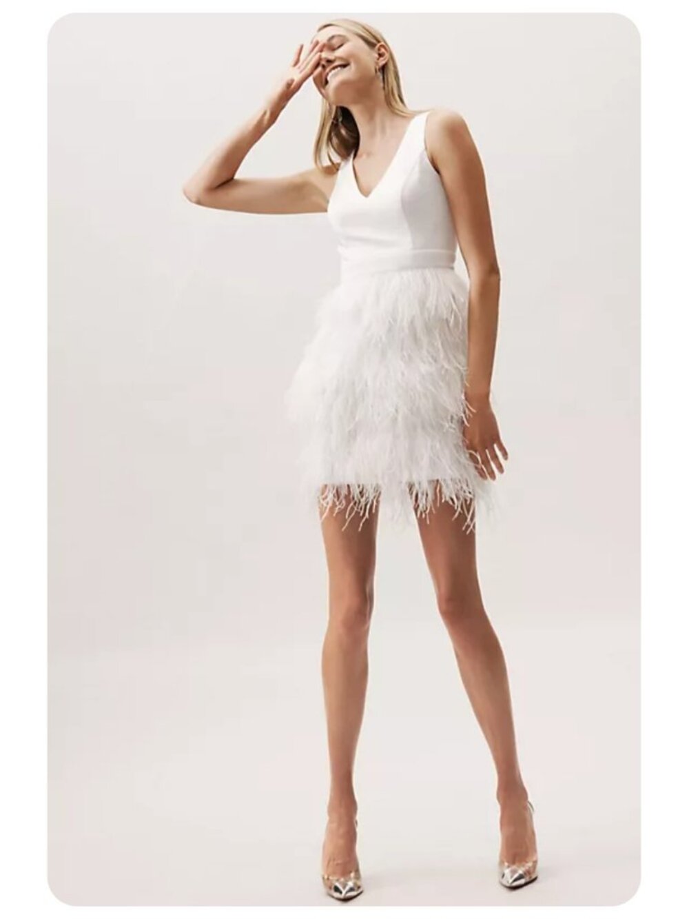 NWT BHLDN Anthropologie White Anthem Feather Trim Sleeveless Mini Dress sz M